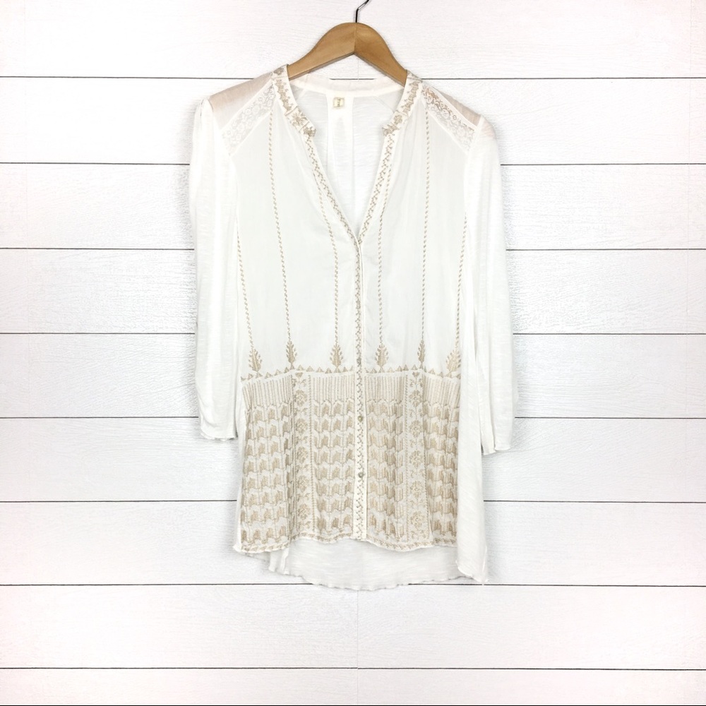 Tiny White Embroidered Sheer Shirt Anthropologie